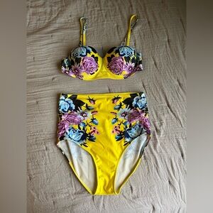Yellow floral high waisted swimstset